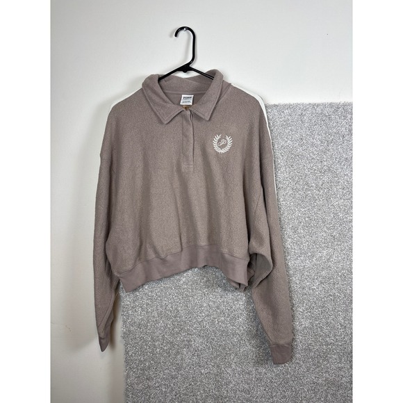 PINK by Victoria's Secret Tops - PINK by Victoria Secret Cropped Pullover Sweatshirt‎ Athletic Stripe Taupe XXL